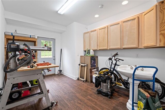 602 Davenport Pl, Canton, GA 30115 - exercise room with dark wood-style flooring, recessed lighting, and baseboards