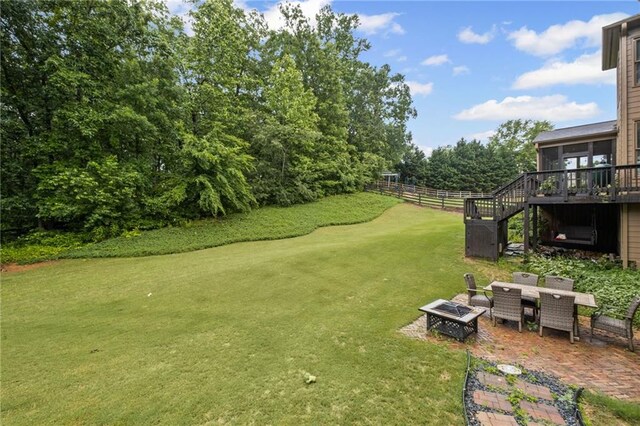 602 Davenport Pl, Canton, GA 30115 - view of yard with stairs, a deck, and a fire pit