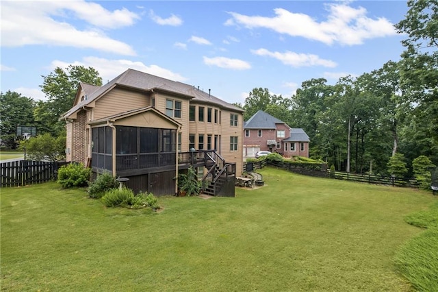 602 Davenport Pl, Canton, GA 30115 - back of property featuring a sunroom, a deck, brick siding, and stairway
