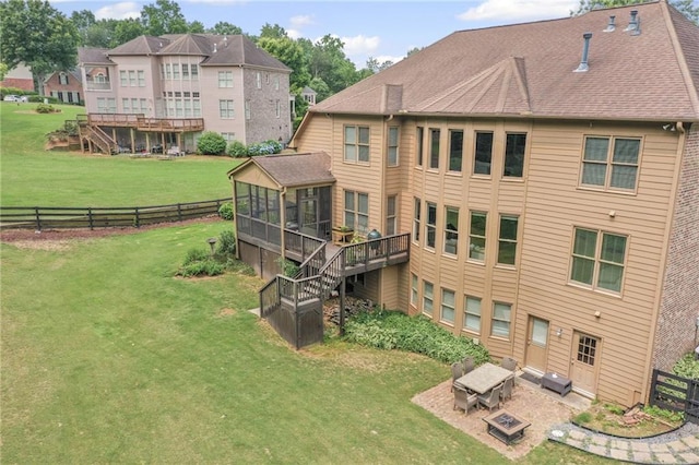 602 Davenport Pl, Canton, GA 30115 - rear view of property featuring a sunroom, stairs, and a patio