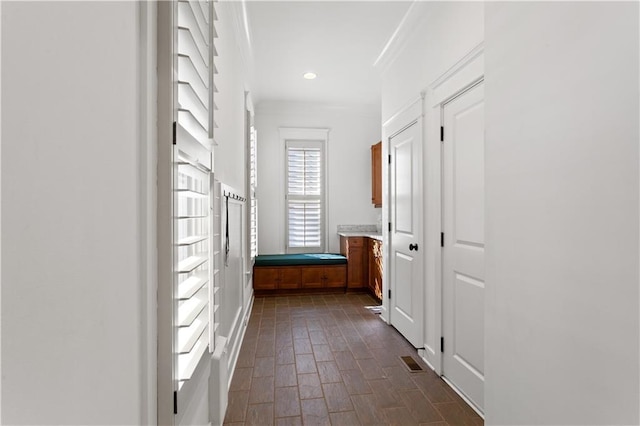 hall featuring dark hardwood / wood-style flooring