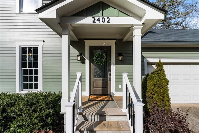 property entrance featuring a garage