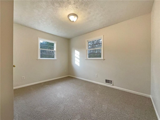 empty room with carpet floors and a textured ceiling