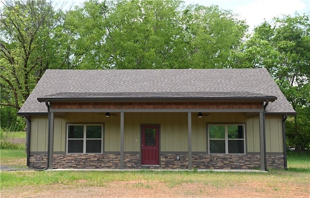 107 Church St SE, Ranger, GA 30734 - view of front of home featuring a ceiling fan, roof with shingles, and stone siding