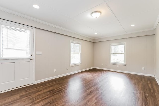 4820 Oak Grove Dr, Cumming, GA 30040 - unfurnished room featuring crown molding, dark wood finished floors, baseboards, and recessed lighting
