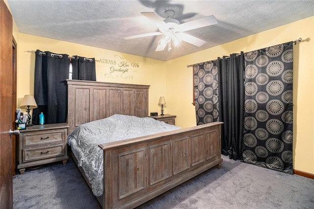 5843 Foxfield Trl, Rex, GA 30273 - bedroom with carpet flooring, a textured ceiling, and a ceiling fan