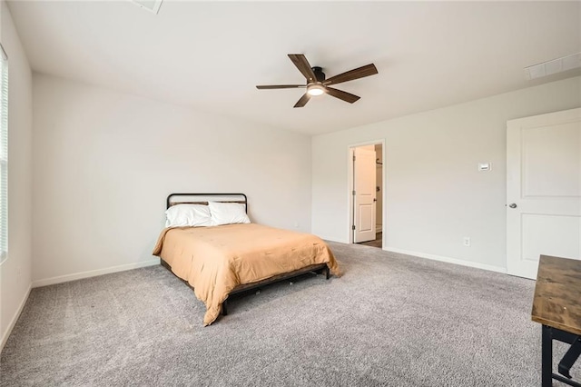 bedroom with baseboards, carpet, and ceiling fan