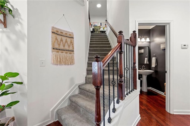 stairway with wood-type flooring