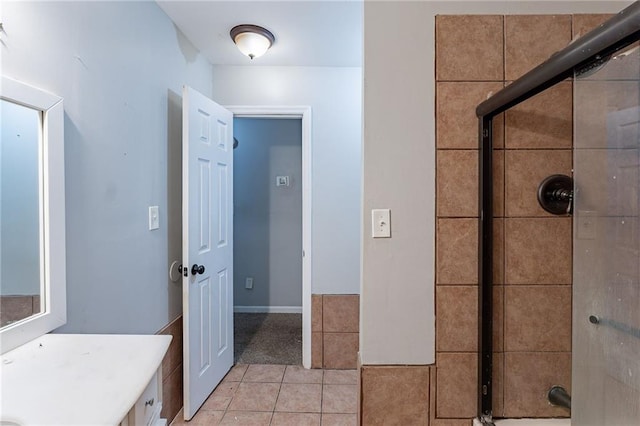 402 John Tate Rd NW, Acworth, GA 30102 - full bathroom with a stall shower, tile patterned floors, and vanity