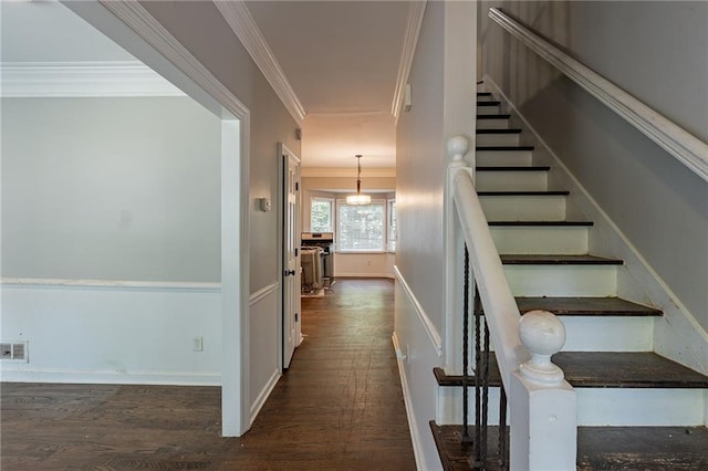 402 John Tate Rd NW, Acworth, GA 30102 - stairs with wood finished floors and crown molding