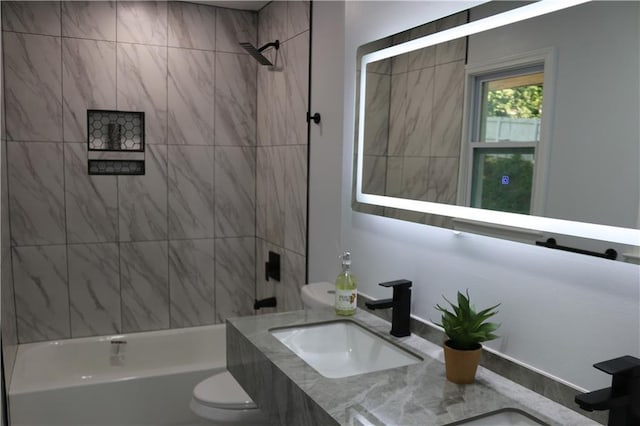 257 E Simon Ter NW, Atlanta, GA 30318 - full bath featuring double vanity, a sink, toilet, and shower / washtub combination