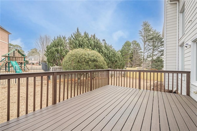 wooden deck with a playground