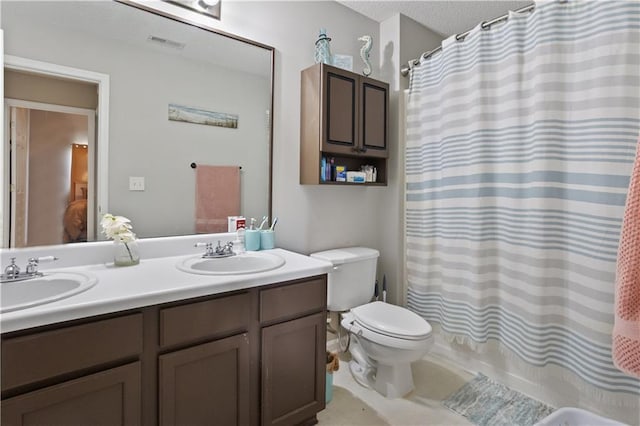 210 Cottonwood Creek Cir, Canton, GA 30114 - full bathroom featuring toilet, double vanity, and a shower with curtain