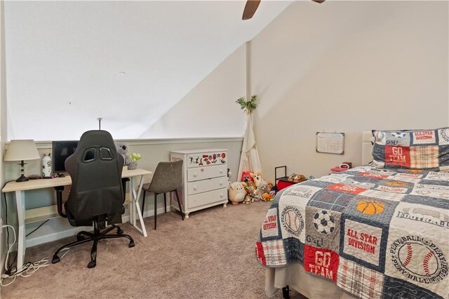 210 Cottonwood Creek Cir, Canton, GA 30114 - bedroom featuring vaulted ceiling, carpet flooring, and ceiling fan