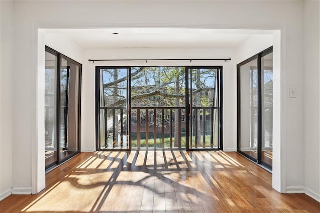 doorway to outside with hardwood / wood-style flooring