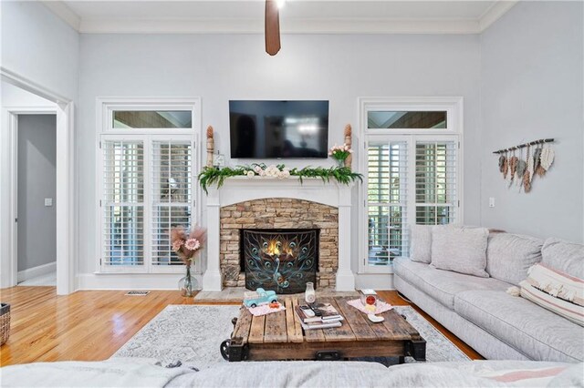 11 York Trce, Cartersville, GA 30121 - living area featuring wood finished floors, crown molding, and a fireplace