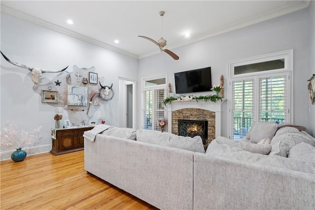 11 York Trce, Cartersville, GA 30121 - living room with crown molding, ceiling fan, light wood-style flooring, a chandelier, and recessed lighting
