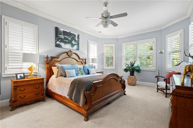11 York Trce, Cartersville, GA 30121 - bedroom with multiple windows, carpet floors, ornamental molding, a ceiling fan, and baseboards