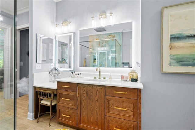 11 York Trce, Cartersville, GA 30121 - full bath with a shower stall, vanity, crown molding, and wood finished floors