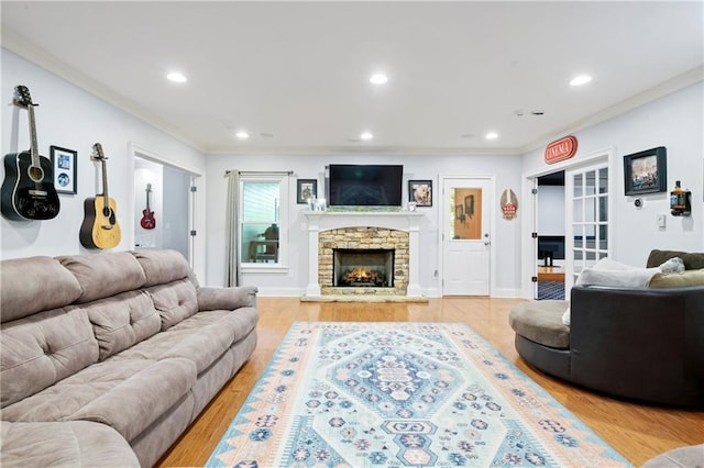 11 York Trce, Cartersville, GA 30121 - living room with ornamental molding, stairway, wood finished floors, recessed lighting, and baseboards