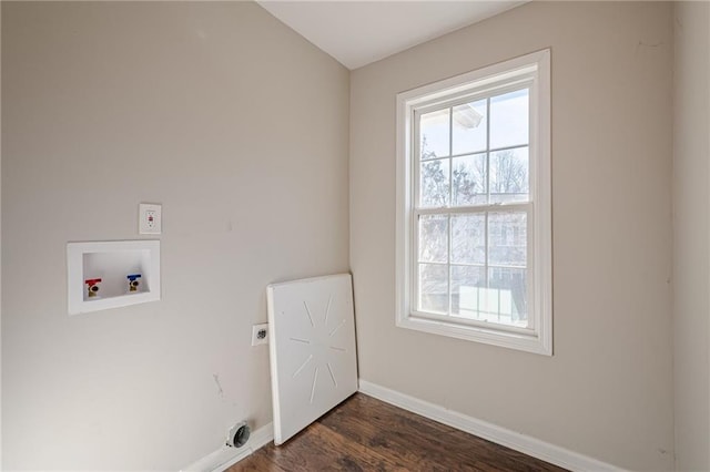 laundry room with dark hardwood / wood-style flooring, hookup for a washing machine, and electric dryer hookup