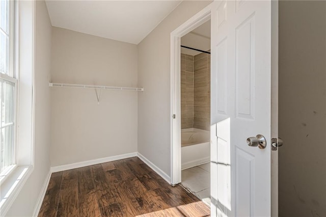 spacious closet featuring dark hardwood / wood-style floors