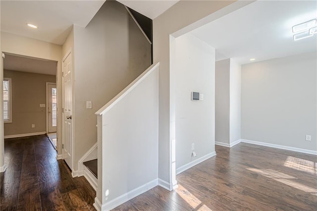 staircase with wood-type flooring