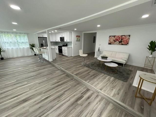 living room with light hardwood / wood-style floors