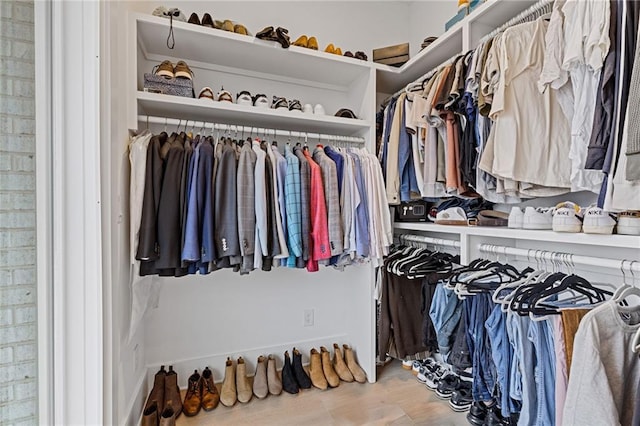 spacious closet with hardwood / wood-style flooring