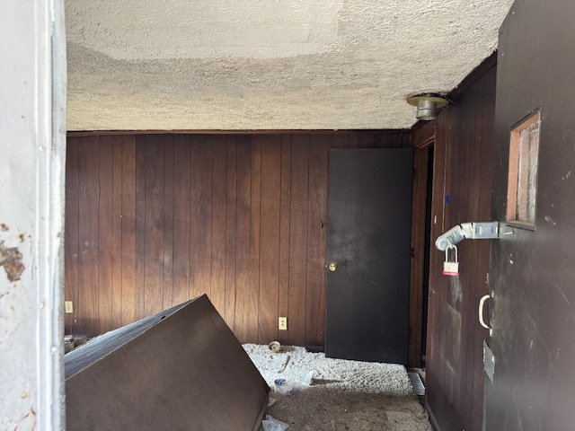 interior space featuring wood walls