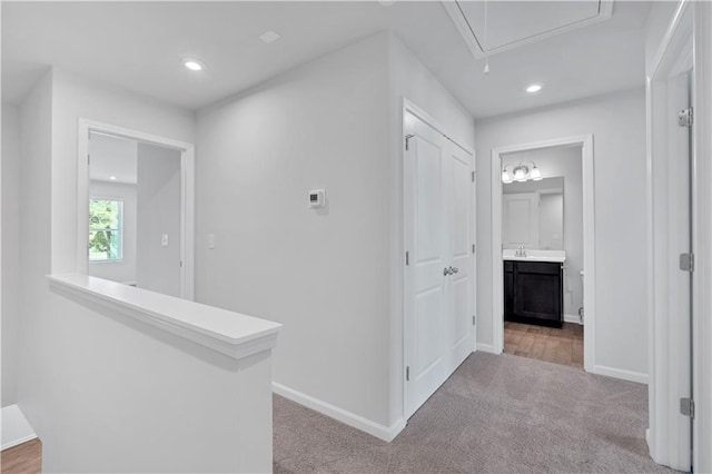 105 Village Green Dr Unit 171, Adairsville, GA 30103 - hallway featuring recessed lighting, carpet, attic access, and baseboards