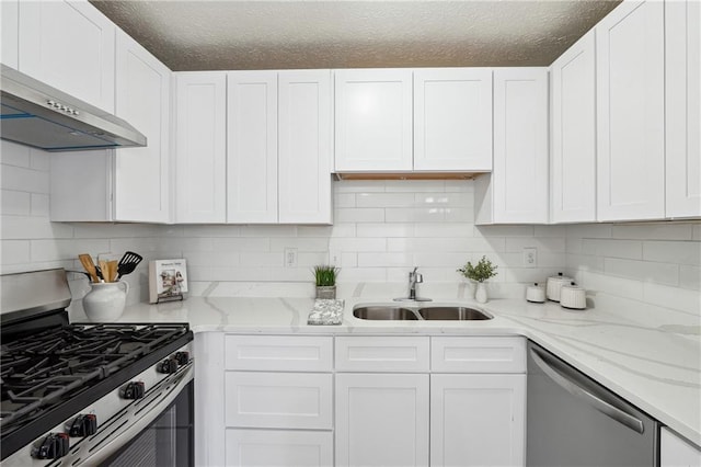 4282 Worth St NW, Acworth, GA 30101 - kitchen with appliances with stainless steel finishes, a sink, white cabinetry, and exhaust hood