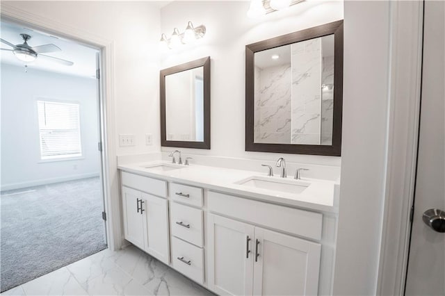 bathroom featuring vanity and ceiling fan