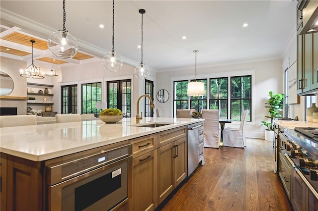 11 Brownson Ct, Acworth, GA 30101 - kitchen featuring a sink, stainless steel appliances, hanging light fixtures, recessed lighting, and dark wood finished floors