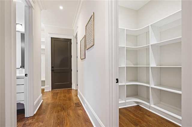 11 Brownson Ct, Acworth, GA 30101 - hallway featuring wood finished floors, baseboards, and ornamental molding