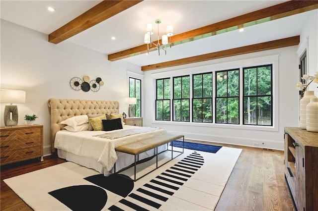 11 Brownson Ct, Acworth, GA 30101 - bedroom featuring beam ceiling, multiple windows, a chandelier, wood finished floors, and recessed lighting