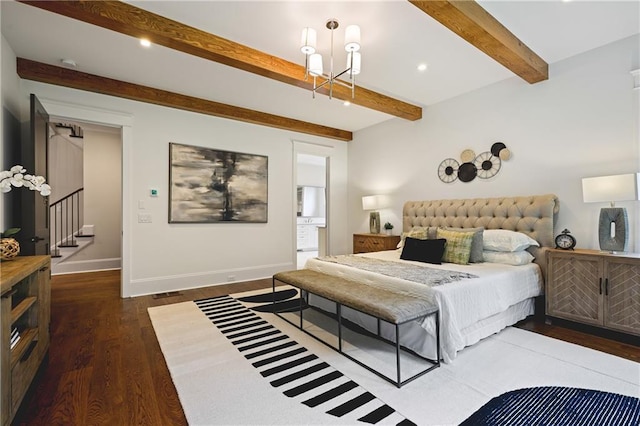 11 Brownson Ct, Acworth, GA 30101 - bedroom featuring beam ceiling, wood finished floors, baseboards, recessed lighting, and a chandelier