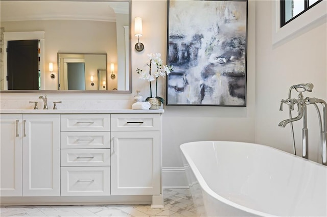 11 Brownson Ct, Acworth, GA 30101 - full bath with marble finish flooring, crown molding, a freestanding bath, and vanity