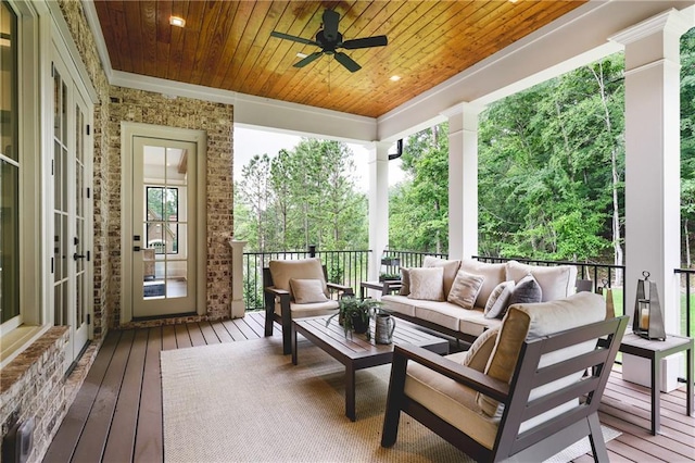 11 Brownson Ct, Acworth, GA 30101 - deck with an outdoor hangout area, a ceiling fan, and french doors