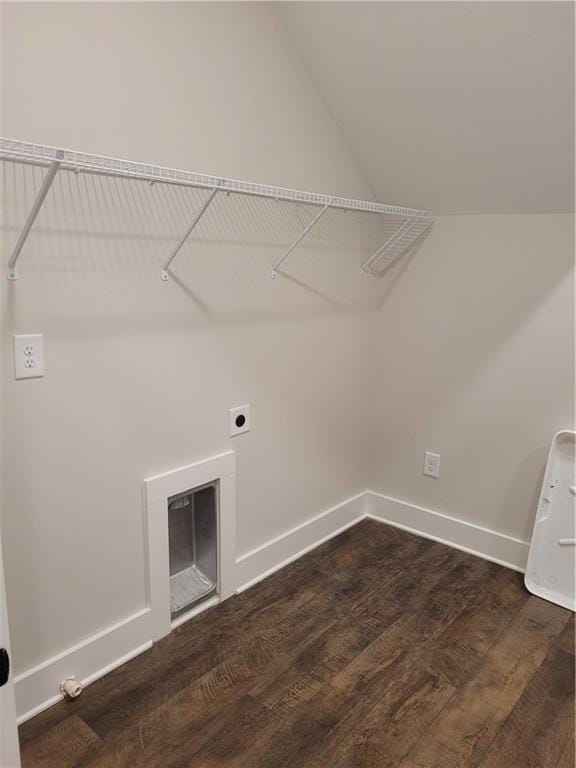 laundry room with hookup for an electric dryer and dark hardwood / wood-style floors