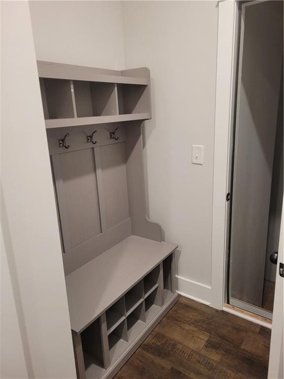 mudroom featuring dark wood-type flooring