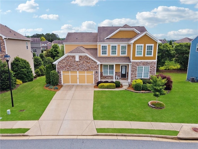 506 Spring View Dr, Woodstock, GA 30188 - craftsman inspired home with stone siding, a front yard, concrete driveway, and an attached garage