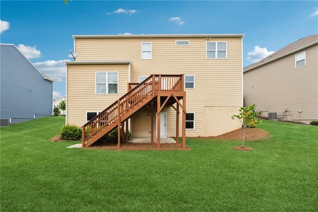 506 Spring View Dr, Woodstock, GA 30188 - rear view of property featuring stairs, a wooden deck, and a lawn