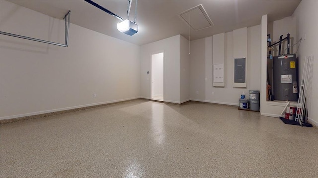619 Linger Longer Dr, Ellijay, GA 30540 - garage with electric water heater, electric panel, and a garage door opener
