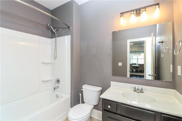 626 Discovery Ct, Acworth, GA 30102 - bathroom featuring vanity, baseboards, toilet, and shower / washtub combination
