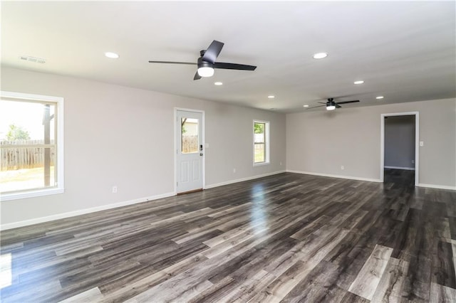 626 Discovery Ct, Acworth, GA 30102 - unfurnished room featuring dark wood-style flooring, a ceiling fan, visible vents, and recessed lighting