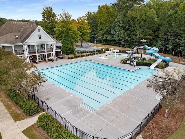 626 Discovery Ct, Acworth, GA 30102 - pool featuring fence, a water slide, and a patio area