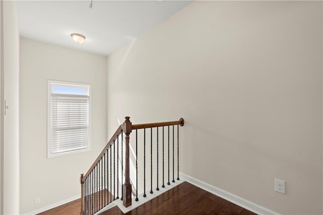 staircase featuring hardwood / wood-style flooring