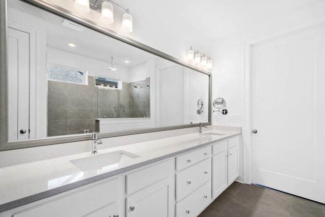 209 Floral Valley Dr, Woodstock, GA 30188 - full bathroom featuring double vanity, a tile shower, and tile patterned floors