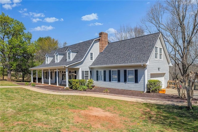 294 Hillcrest Hts, Cornelia, GA 30531 - back of house featuring covered porch, an attached garage, a yard, roof with shingles, and a chimney